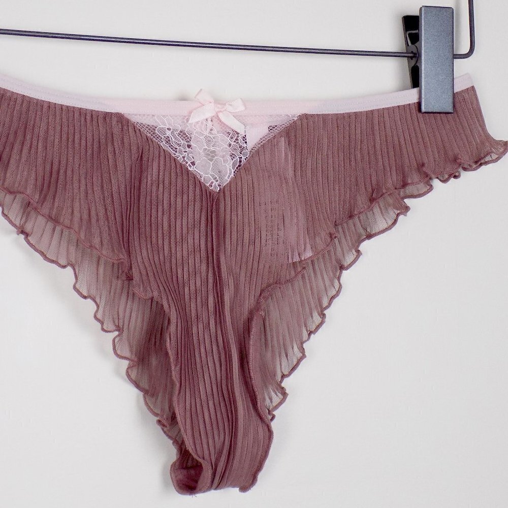 new! dream angels Pleated bow ruffle Sheer French thong